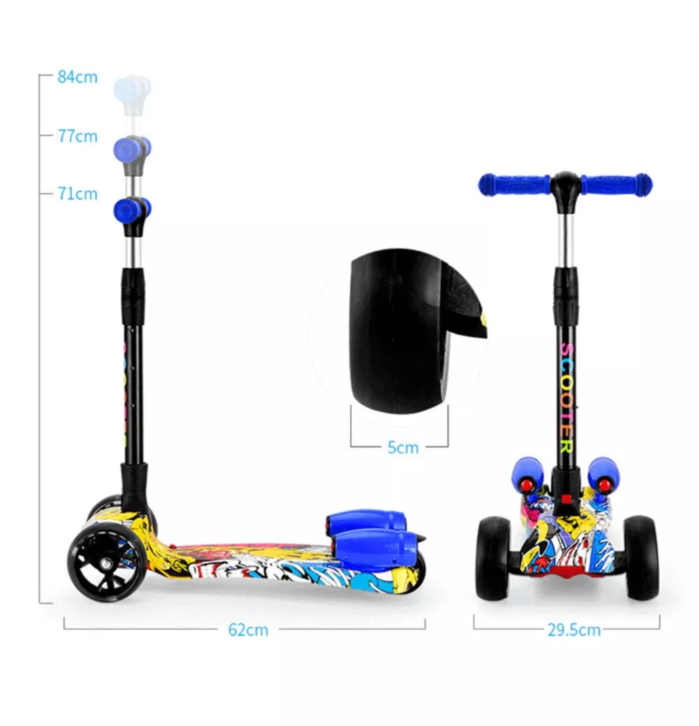 Patinete Scooter Plegable con 3 Ruedas Luminosa, Efecto de pulverizador de Vapor, Música, Altura Ajustable OFERTA